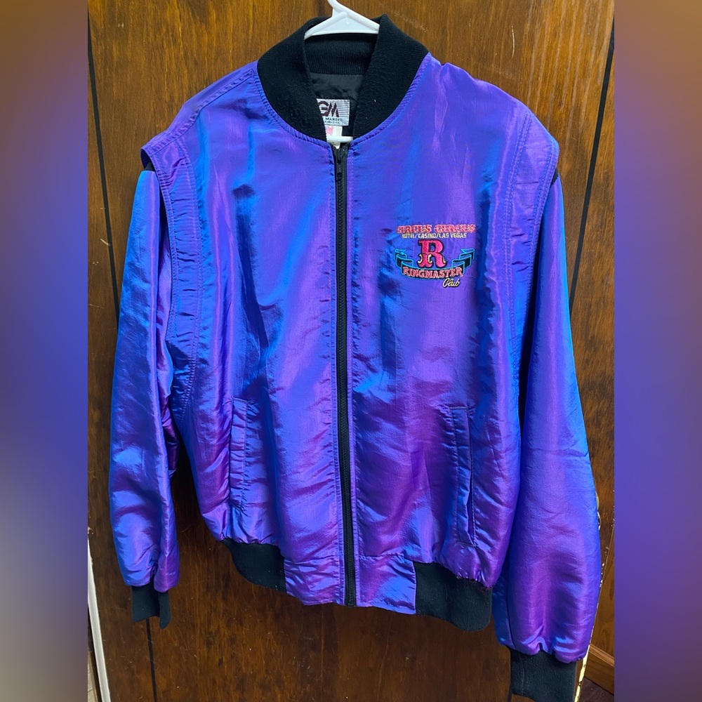Vntg Circus Circus Ringmaster Club Las Vegas Jacket Purple Nylon 90s XL Women’s